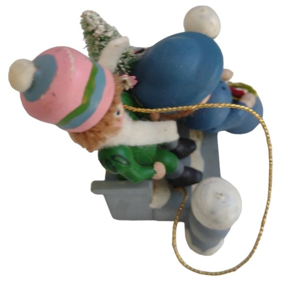 Vintage Handpainted Wooden Christmas Ornament Children Sitting On Steps - Picture 6 of 8